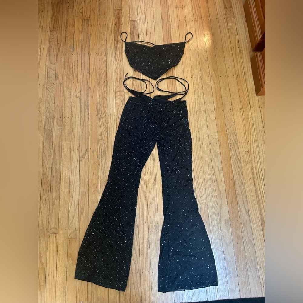 Oh Polly Ruby Embellished Cut-Out Flared Trousers - Picture 4 of 7